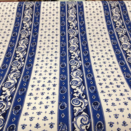 Tissu  au mètre coton  provençal blanc bleu rayure bm2
