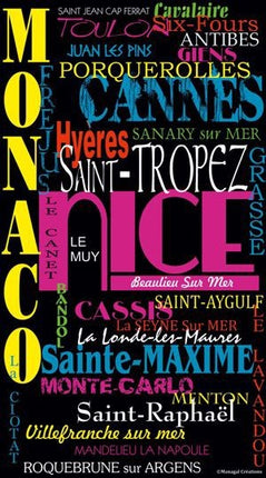 Serviette de plage villes PACA 100 cm x 180 cm
