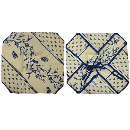 Coussin de chaise 4 rabats olive cigale écru bleu
