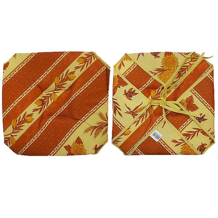 Coussin de chaise 4 rabats tournesol abeille brique