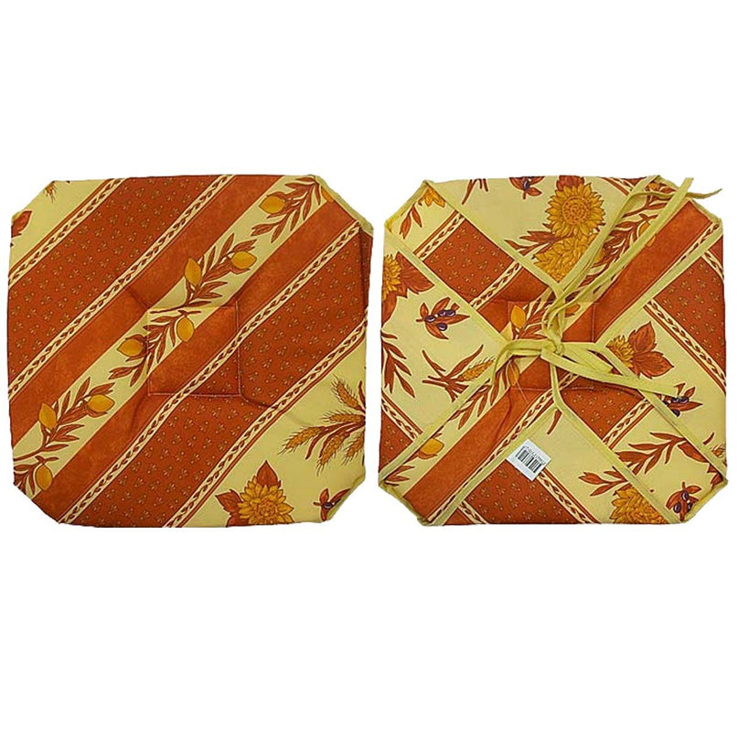 Coussin de chaise 4 rabats tournesol abeille brique