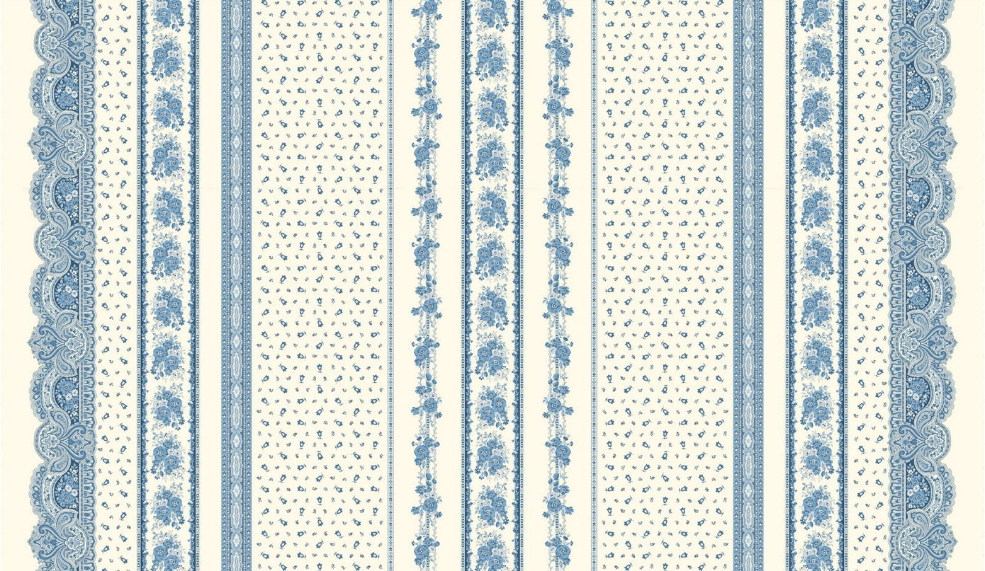Nappe carré coton enduit plastifiée tradition blanc  bleu 1 m55  x  1m55
