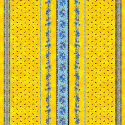 Nappe carré coton enduit plastifiée tradition jaune bleu 1m55 x 1m55