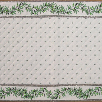 Chemin de table calissons olivettes matelassé écru vert cadre écru 1 m x  38 cm