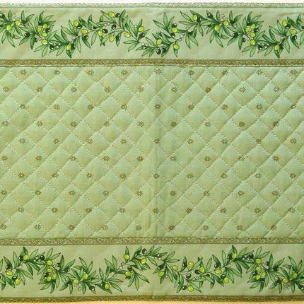 Chemin de table calissons olivettes matelassé  vert cadre vert 75 cm x 30 cm