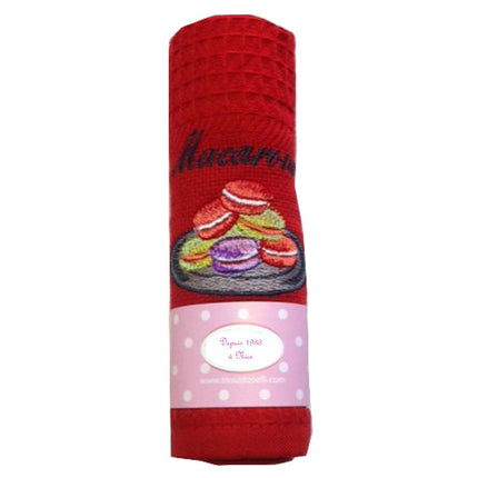 Torchon nid d'abeille macaron rouge