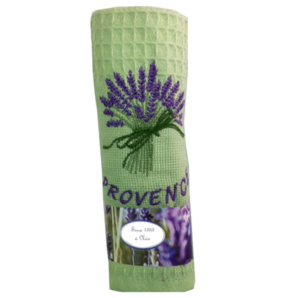 Torchon nid d'abeille lavande vert