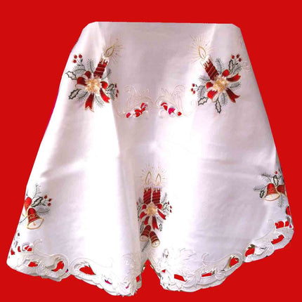 Nappe ronde noel blanc bougie brodée 1m80 anti tache infroissable