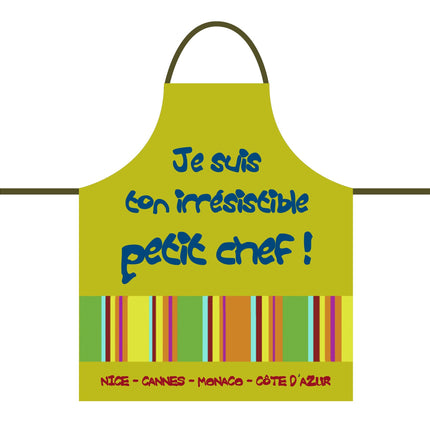 Tablier enfant vert je suis ton irrésistible petit chef