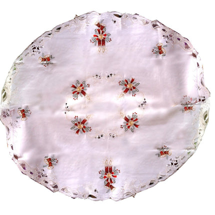 Nappe ronde noel blanc bougie brodée 1m80 anti tache infroissable