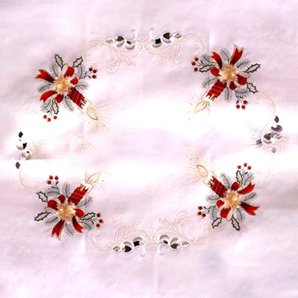 Nappe ronde noel blanc bougie brodée 1m80 anti tache infroissable