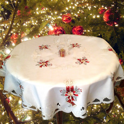 Nappe ronde noel blanc bougie brodée 1m80 anti tache infroissable