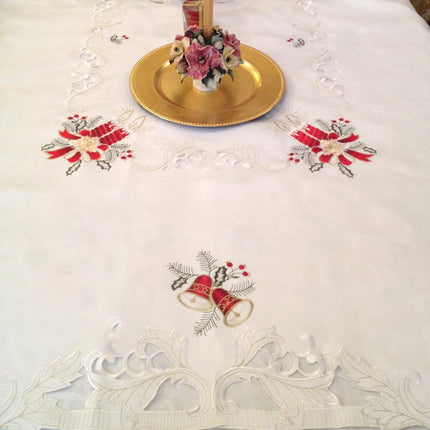 Nappe de noel  bougie brodée blanc 2m60 x 1m50 anti tache infroissable