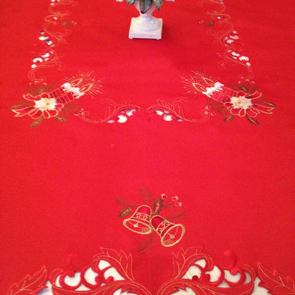 Nappe de noel  bougie brodée rouge 2m60 x 1m50 anti tache infroissable
