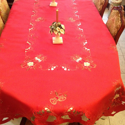 Nappe de noel  bougie brodée rouge 2m60 x 1m50 anti tache infroissable