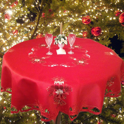 Nappe ronde noel rouge bougie brodée 1m80 anti tache infroissable