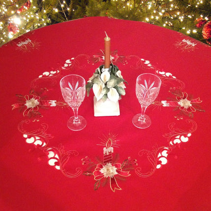 Nappe ronde noel rouge bougie brodée 1m80 anti tache infroissable