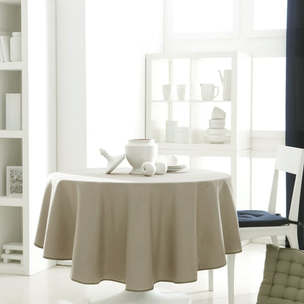 Nappe ronde unie beige mastic 1m80 anti tache infroissable