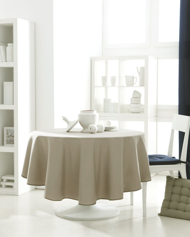Nappe ronde unie beige mastic 1m80 anti tache infroissable