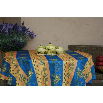 Nappe ronde mimosa citron lavande bleu 1m60 anti tache infroissable