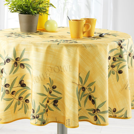 Nappe ronde 1m60 ref jn54 olive jaune  anti tache infroissable