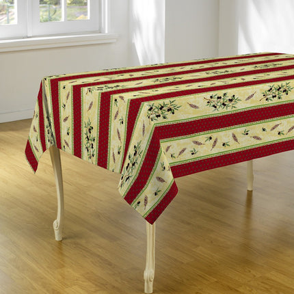 Nappe ref 72680 M or olive et blé  jaune rouge  2m40 x 1m48 anti tache infroissable