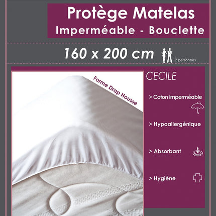 Protège matelas imperméable  160 cm x 200 cm lit 2 places