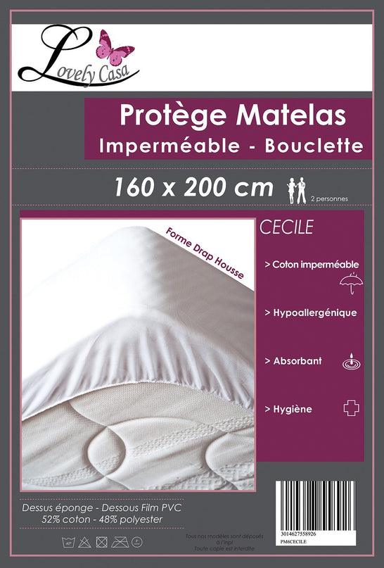 Protège matelas imperméable  160 cm x 200 cm lit 2 places