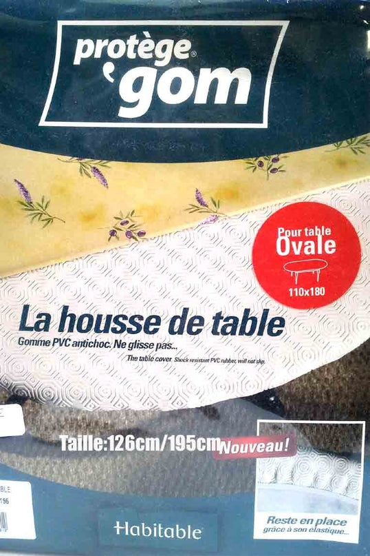Protège table OVALE 1m26 x 1m95 - sous nappe gom élastiqué - housse de table