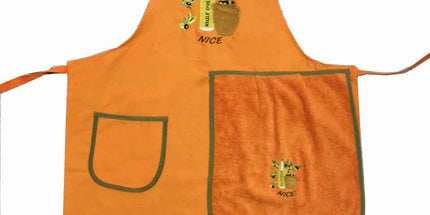 Tablier brodé huile d'olive orange avec essuie main intégré