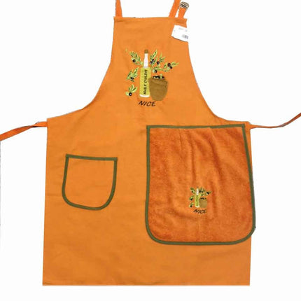 Tablier brodé huile d'olive orange avec essuie main intégré