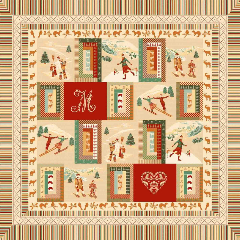 Nappe Plaid carré Vercors beige rouge 1m45/1m45