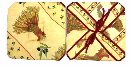 Coussin de chaise à rabats bouquet de blé paille 36 cm x 36 cm