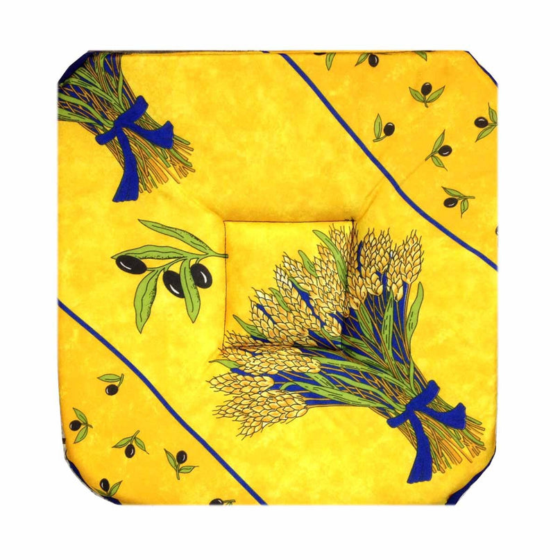 Coussin de chaise à rabats bouquet de blé jaune 36 cm x 36 cm