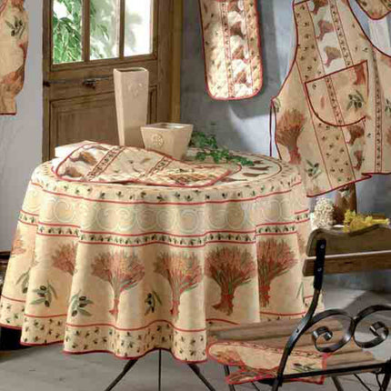 Nappe ronde 1m80 anti tache infroissable olive et Blé Paille