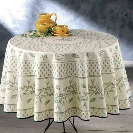 Nappe anti tache infoissable  olive Cigale écru vert  1m 80