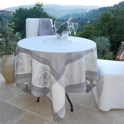 Nappe carrée jacquard monogramme gris 1m60