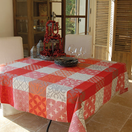 Nappe carrée jacquard carces gris orange 1m80 x 1m80