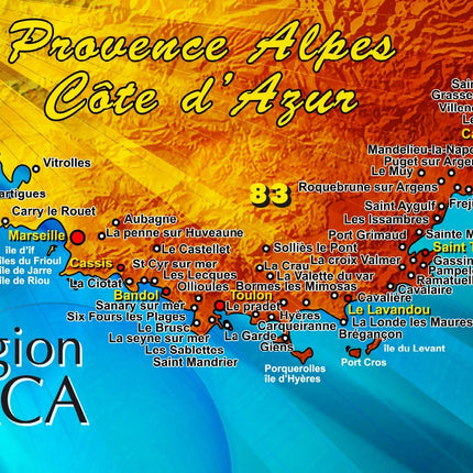 Serviette de plage PACA Provence Alpes Côte d' azur  Méditerranée 75 cm x 150 cm