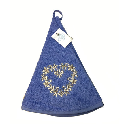 Essuie main rond en éponge coeur bleu