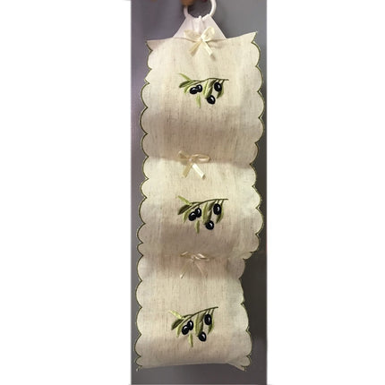 Porte papier toilette 3 rouleaux brodé olive 70 cm x 18 cm