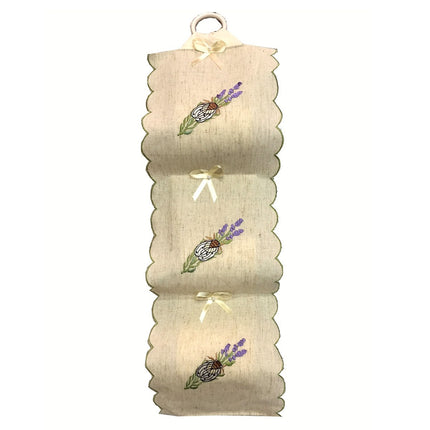 Porte papier toilette 3 rouleaux brodé cigale lavande 70 cm x 18 cm