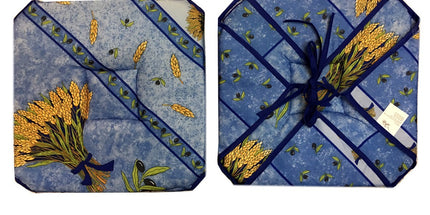 Coussin de chaise à rabats bouquet de blé bleu 36 cm x 36 cm
