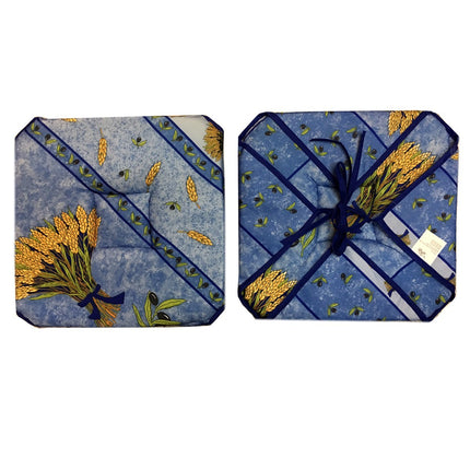 Coussin de chaise à rabats bouquet de blé bleu 36 cm x 36 cm