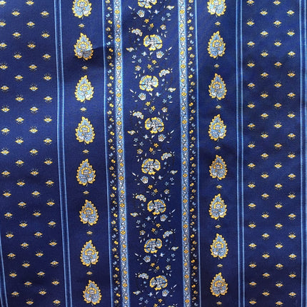 Tissu  au mètre coton  provençale palmette bleu  Rayure