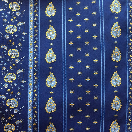 Tissu  au mètre coton  provençale palmette bleu  Rayure