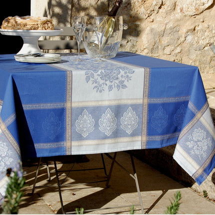 Nappe jacquard carrée  caprice bleu ecru 1m60x1m60