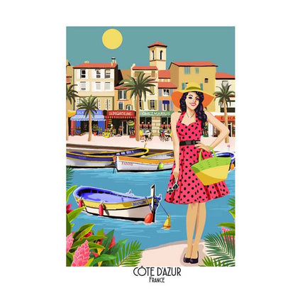 Torchon PIN UP Côte d'Azur 50 cm x 70 cm