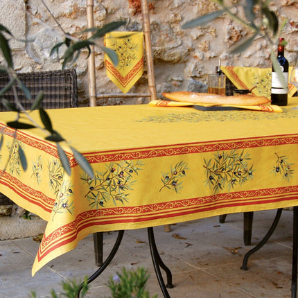 Nappe rectangle motif placé clos des oliviers jaune  2m x 1m55  COTON