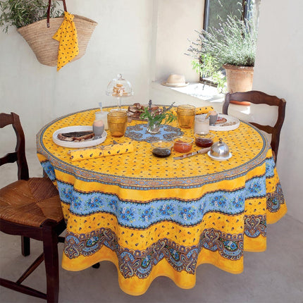 Nappe ronde coton enduit plastifié Tradition jaune 1m80